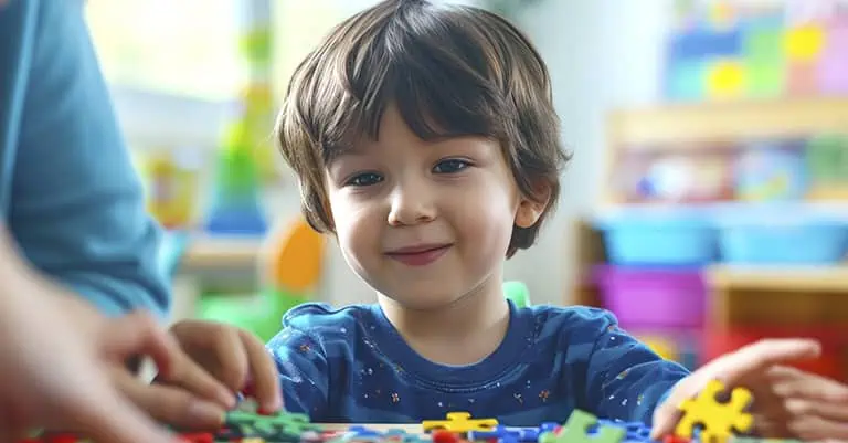 child playing with toys in a colorful room